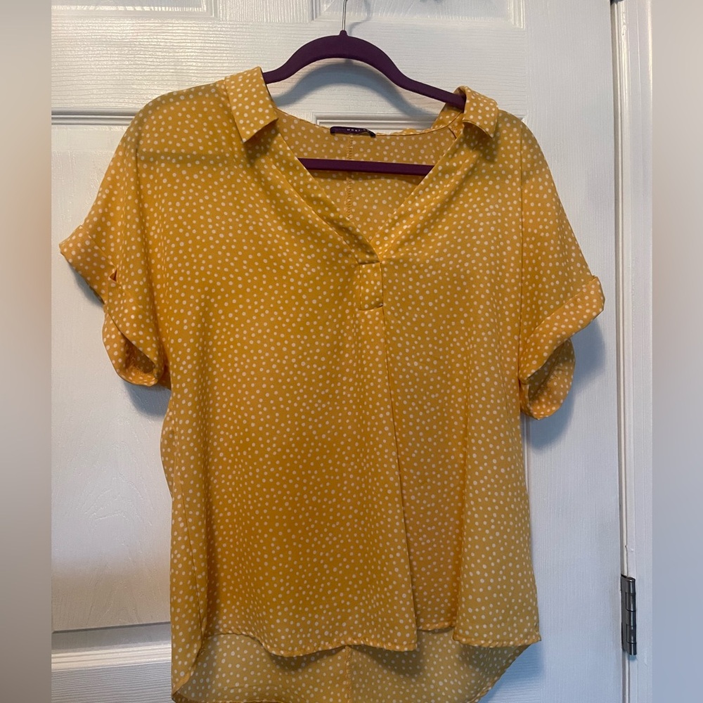 Sheer yellow polka dot shirt